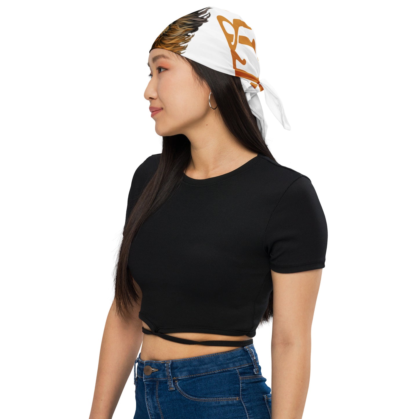 “I’AM STRONG!”White All-Over Print Bandana W/Brown Font