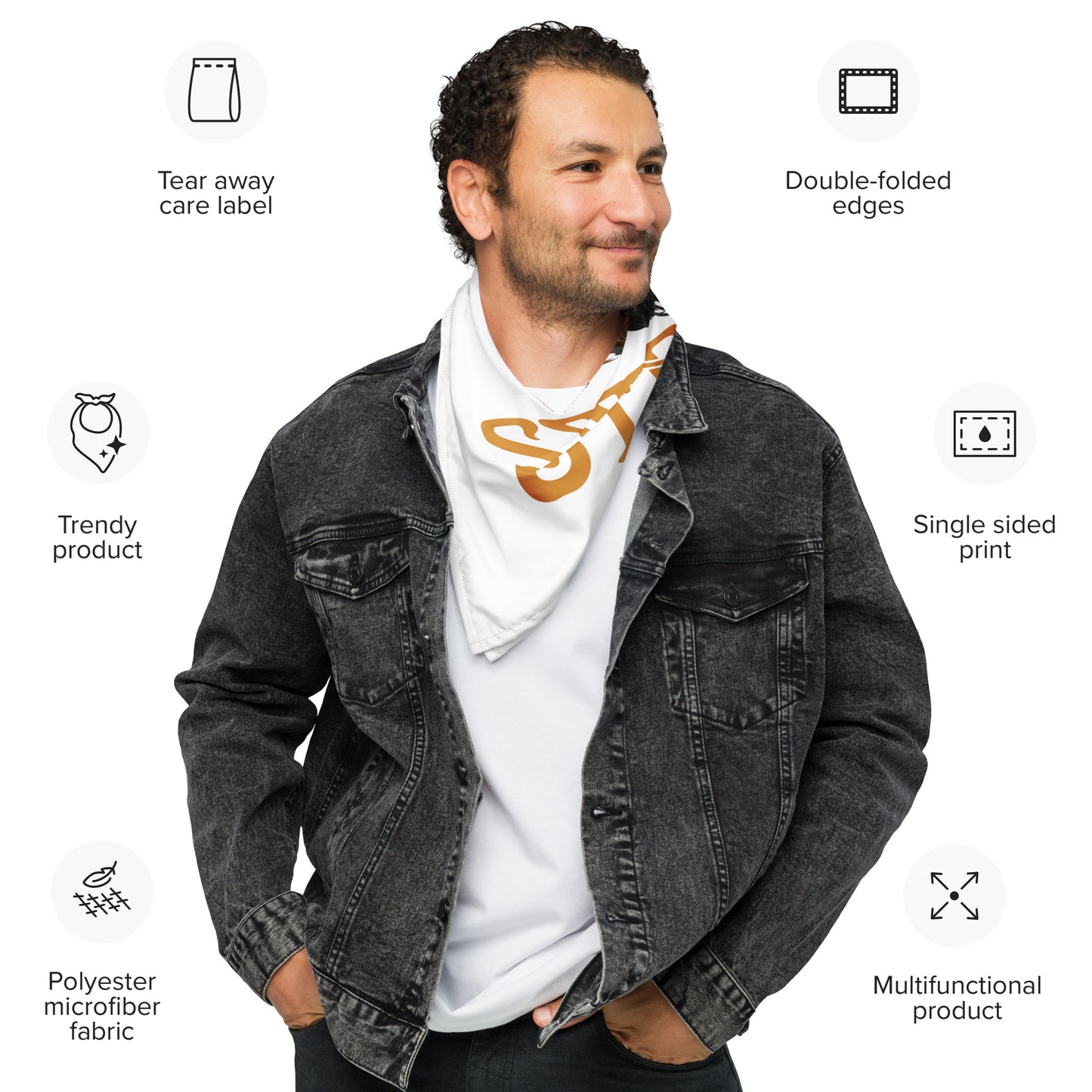 “I’AM STRONG!”White All-Over Print Bandana W/Brown Font