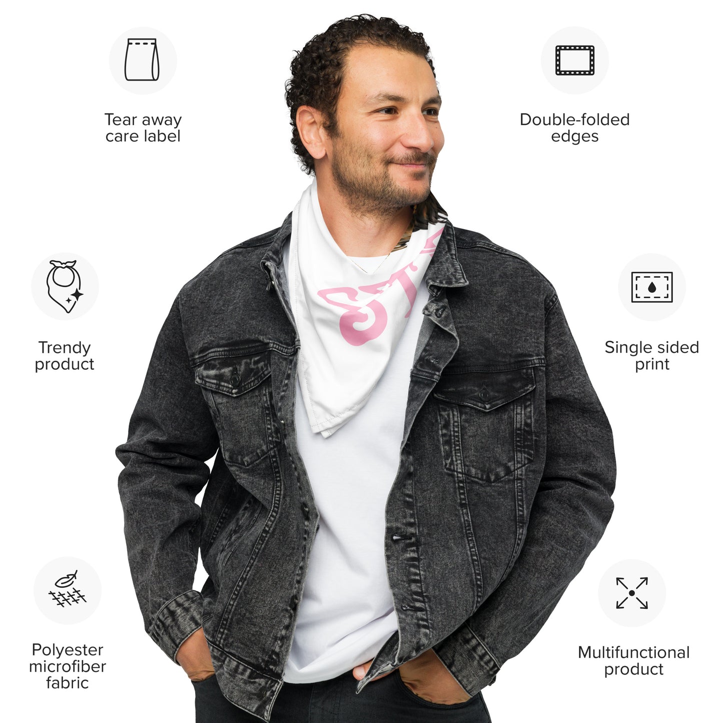 “I’AM STRONG!”White All-Over Print Bandana W/Cotton Candy Font