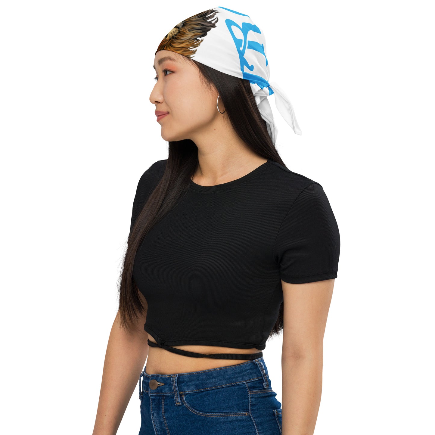 “I’AM STRONG!”White All-Over Print Bandana W/SkyBlue Font