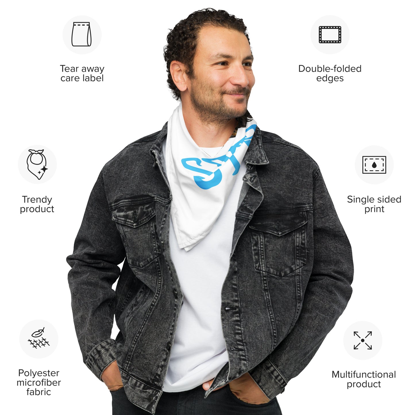 “I’AM STRONG!”White All-Over Print Bandana W/SkyBlue Font