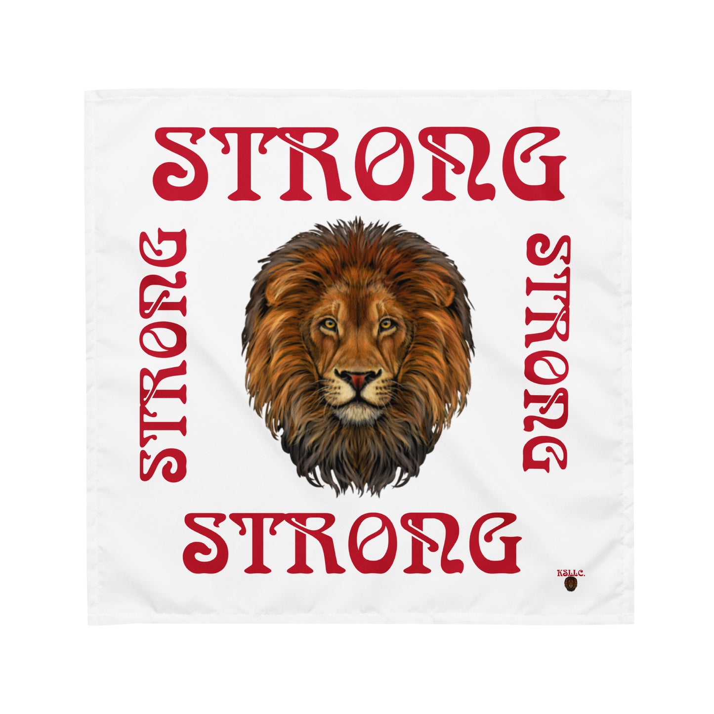 “STRONG” White All-Over Print Bandana W/Red Square Font