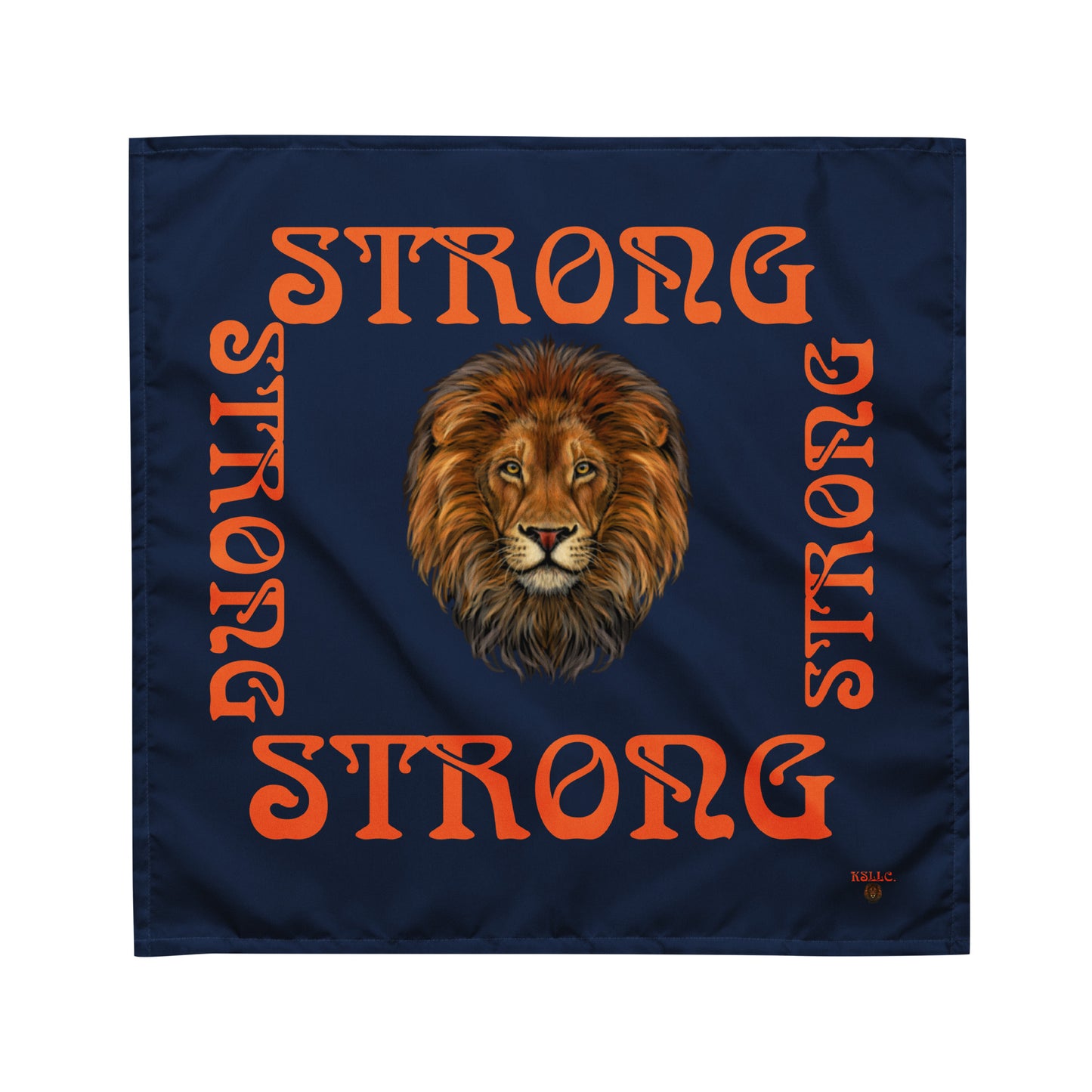“STRONG” Navy All-Over Print Bandana W/Orange Square Font