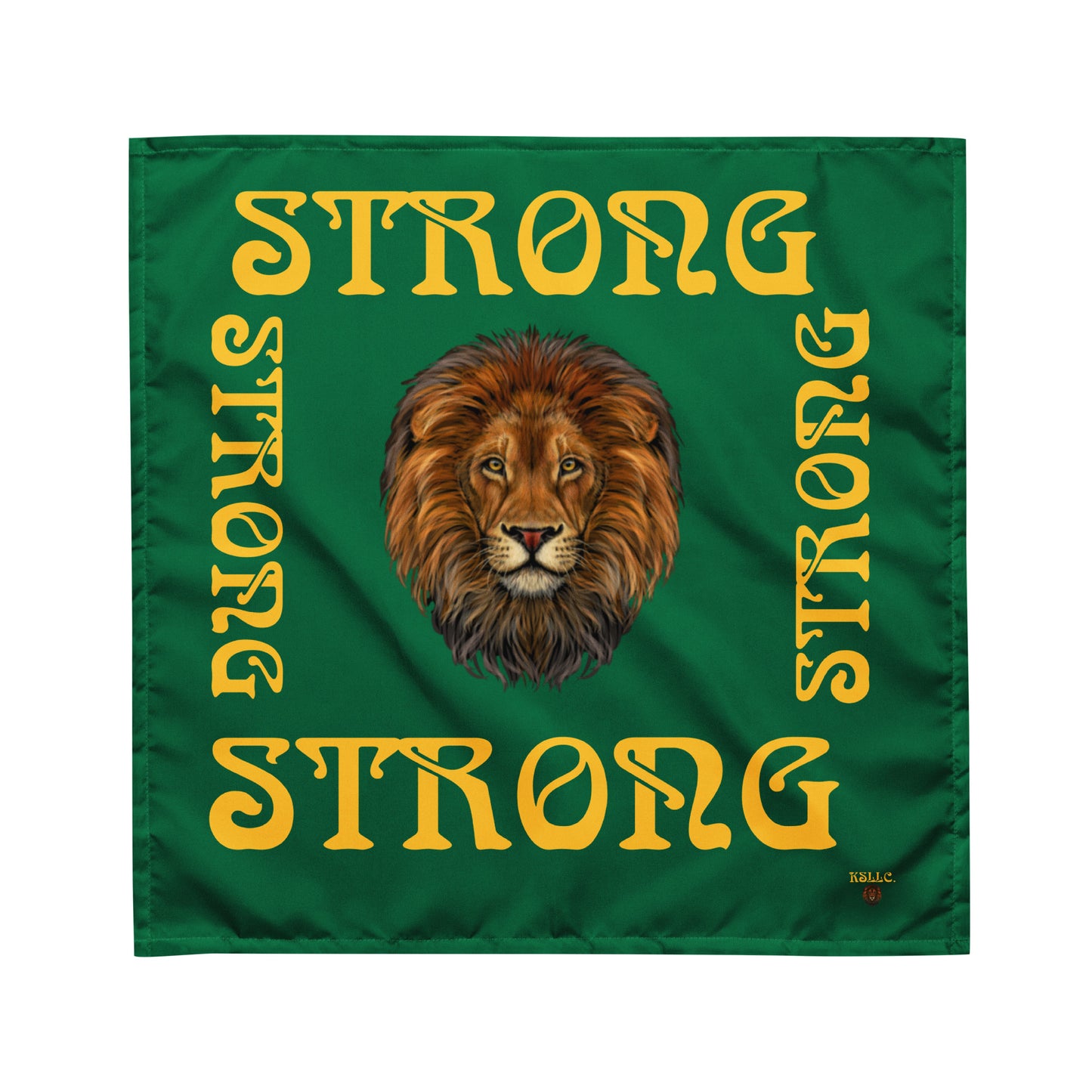 “STRONG” Green All-Over Print Bandana W/Yellow Square Font