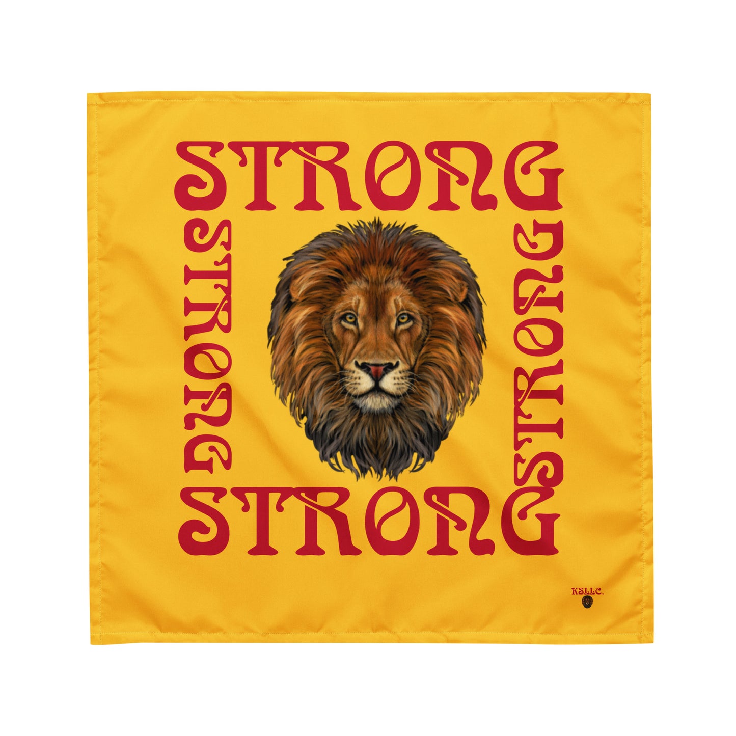 “STRONG” Yellow All-Over Print Bandana W/Red Square Font