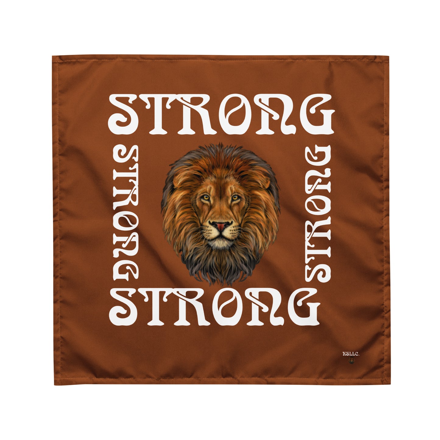 “STRONG” Brown All-Over Print Bandana W/White Square Font