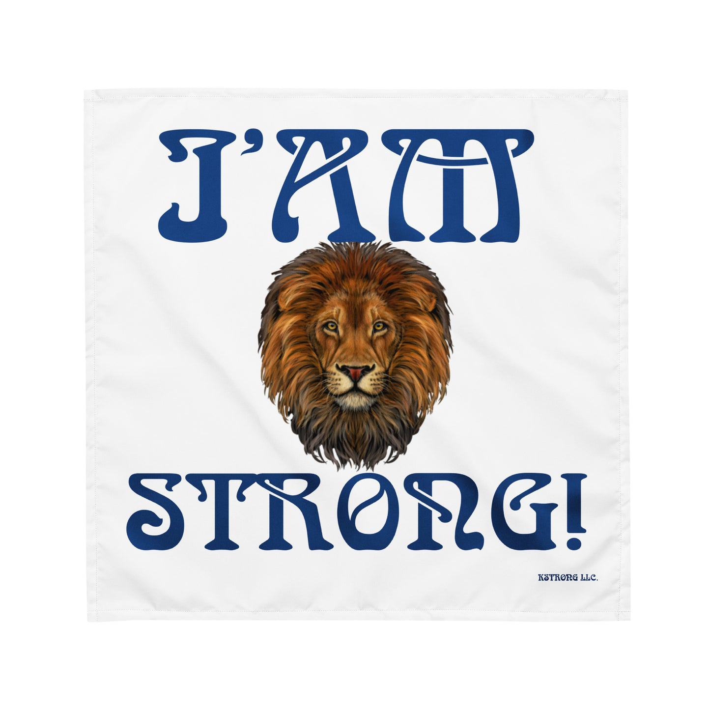 “I’AM STRONG!”White All-Over Print Bandana W/Blue Font