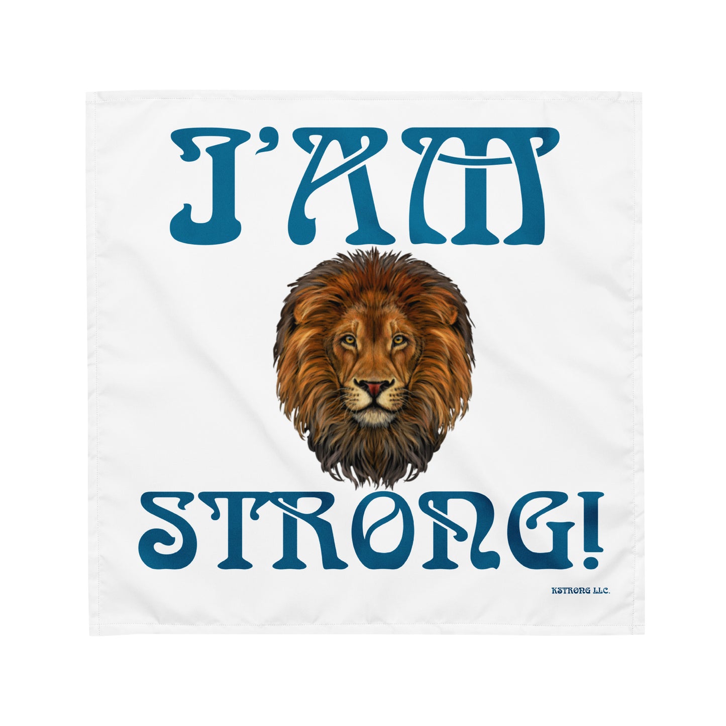 “I’AM STRONG!”White All-Over Print Bandana W/Cerulean Font