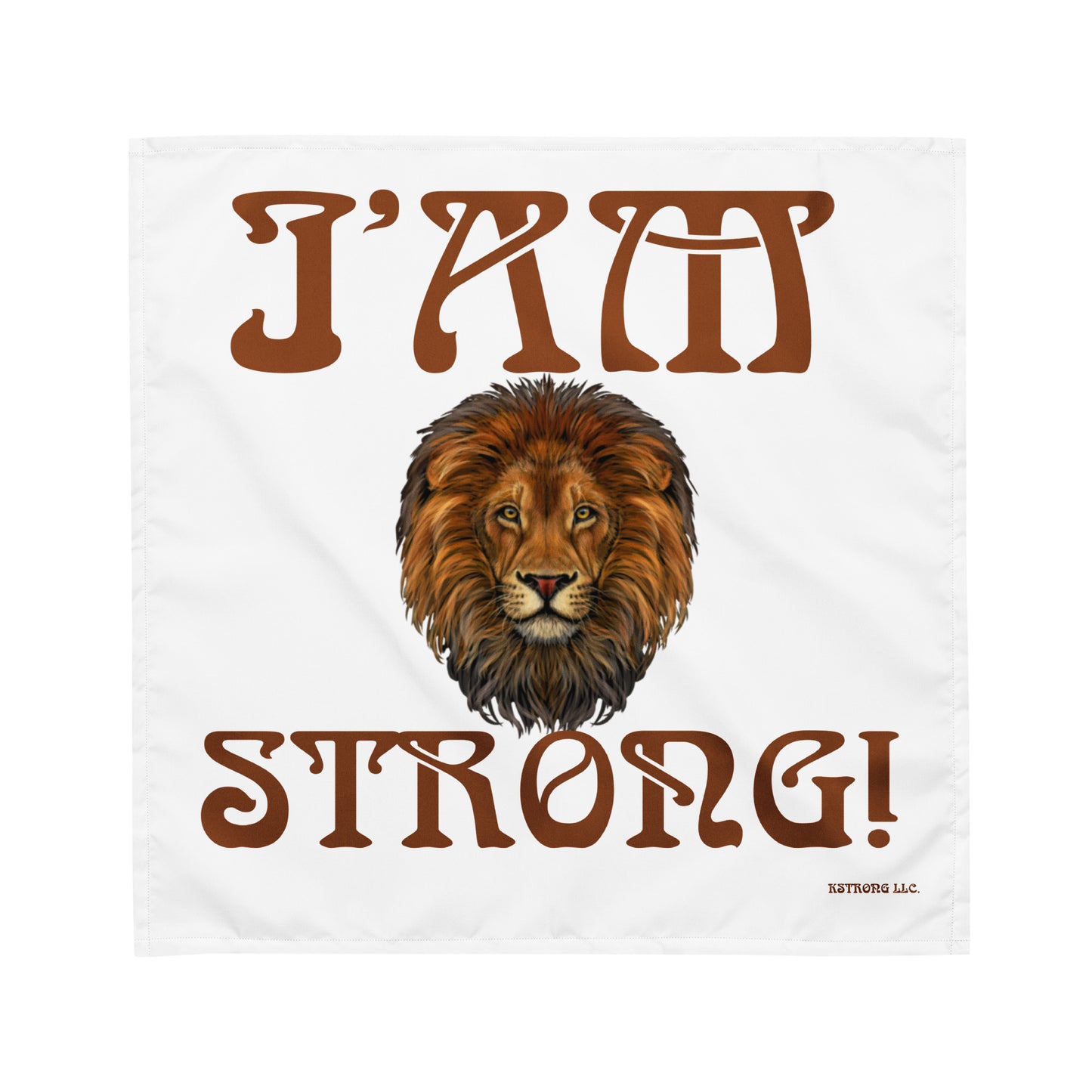 “I’AM STRONG!”White All-Over Print Bandana W/Brown Font