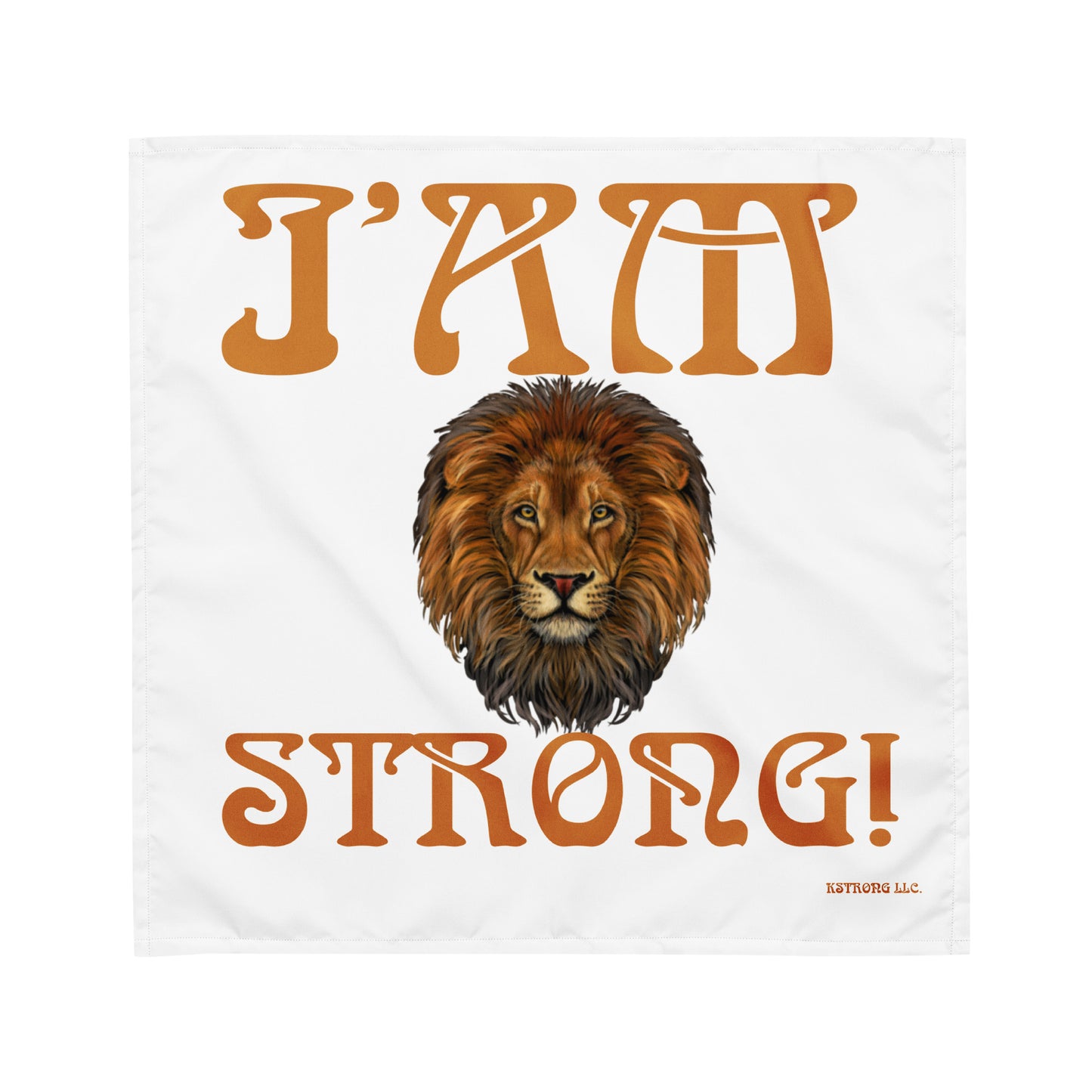 “I’AM STRONG!”White All-Over Print Bandana W/Brown Font