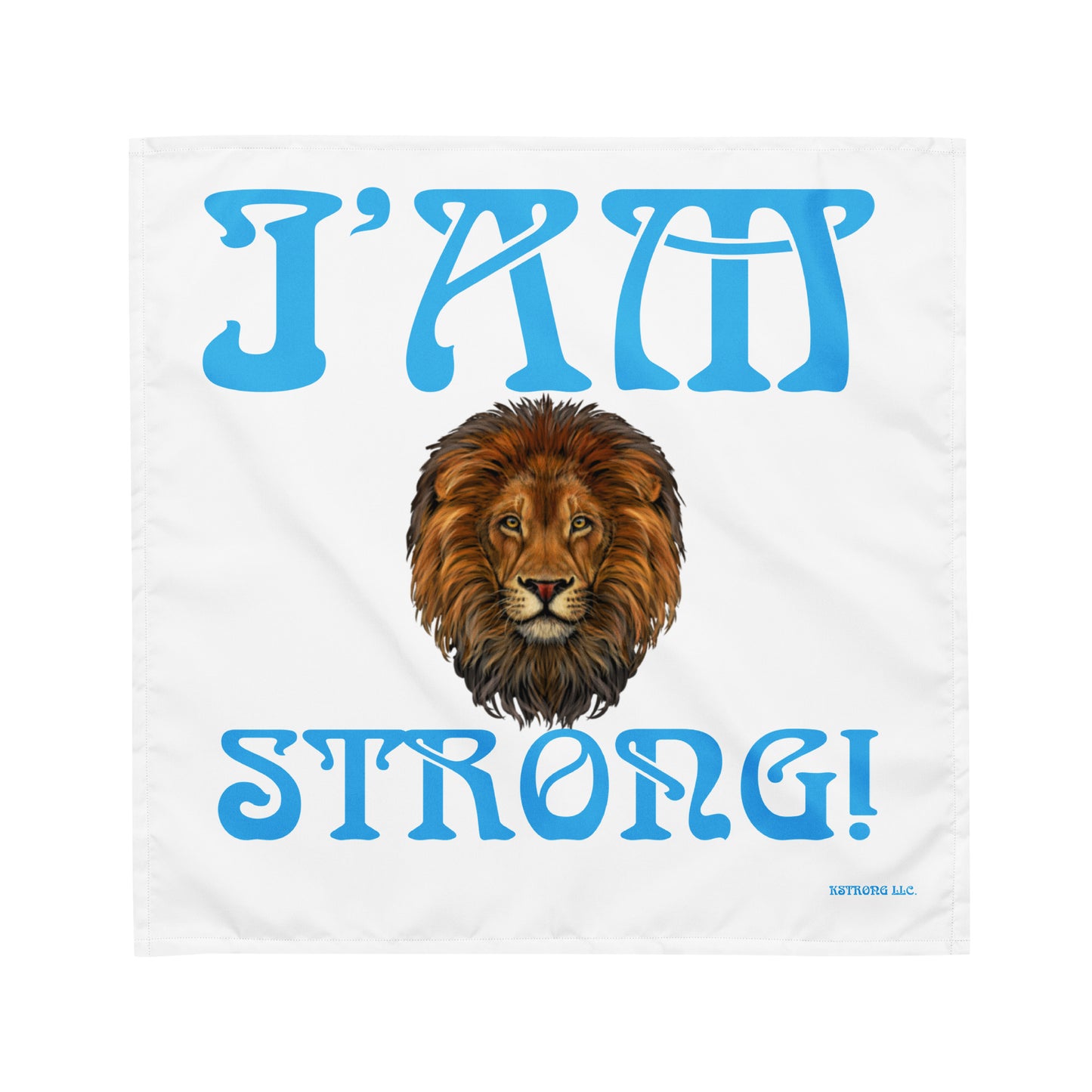 “I’AM STRONG!”White All-Over Print Bandana W/SkyBlue Font