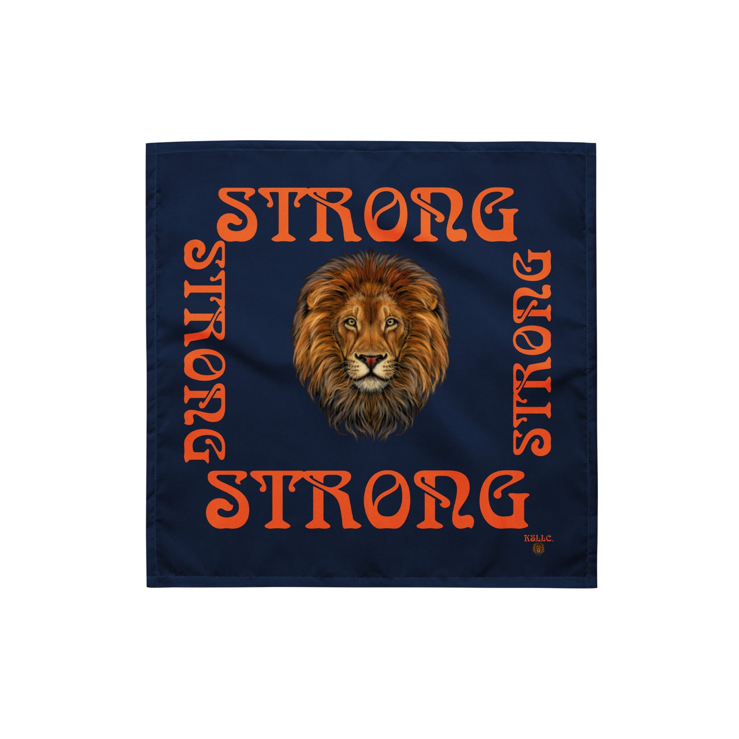 “STRONG” Navy All-Over Print Bandana W/Orange Square Font