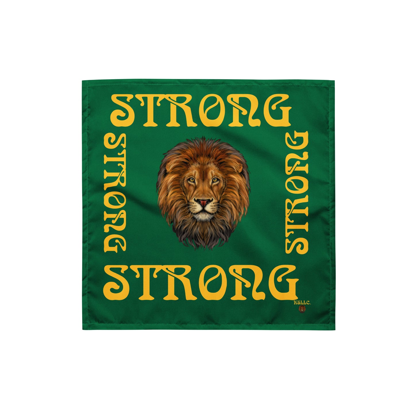 “STRONG” Green All-Over Print Bandana W/Yellow Square Font