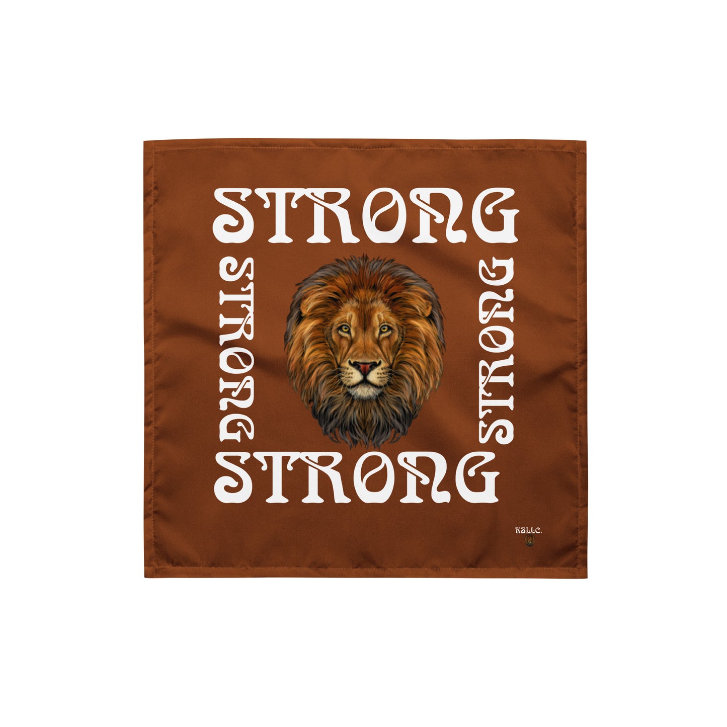 “STRONG” Brown All-Over Print Bandana W/White Square Font