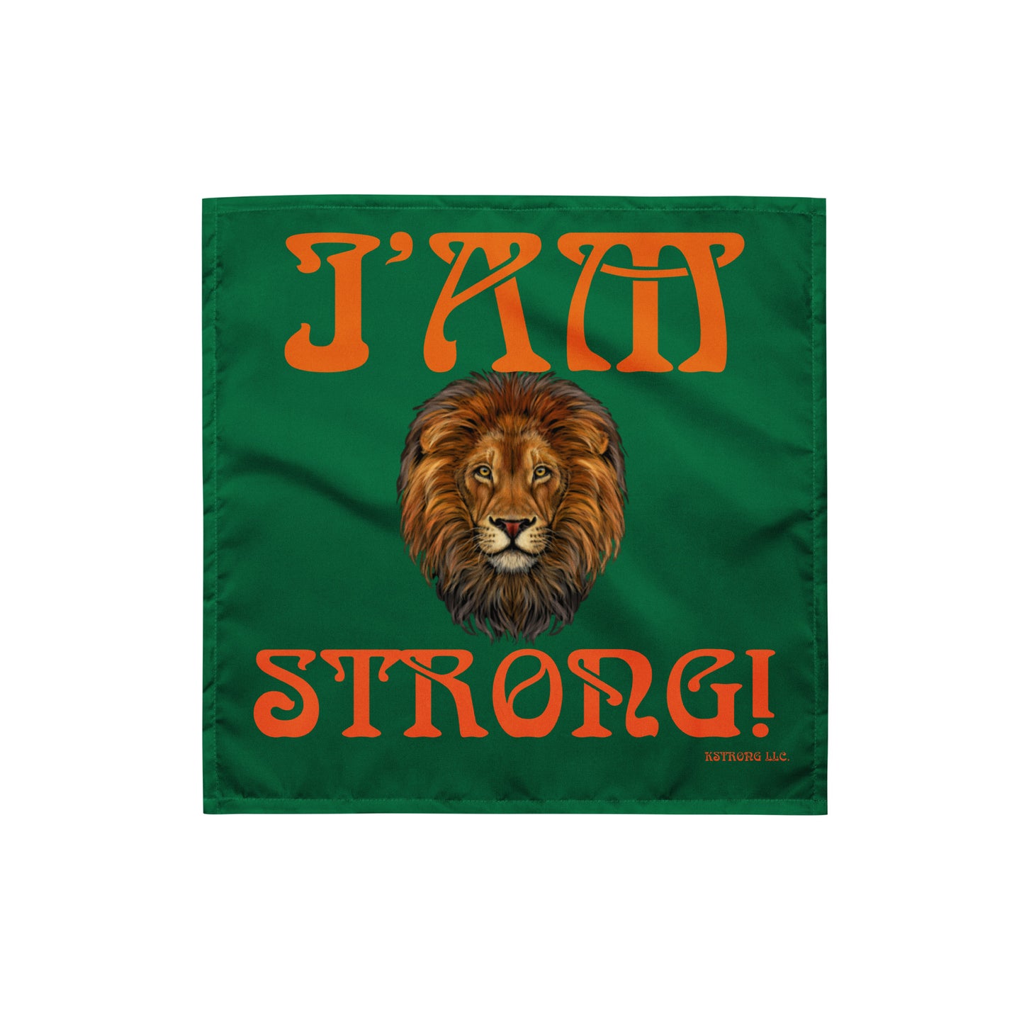 “I’AM STRONG!” Green All-Over Print Bandana W/Orange Font