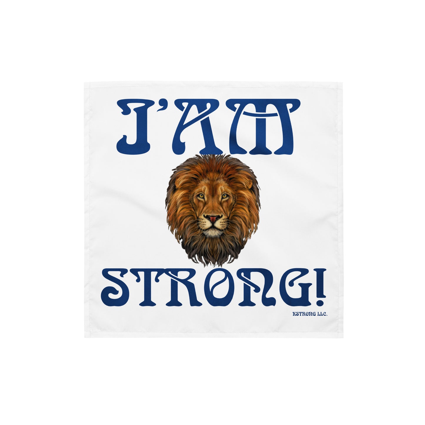 “I’AM STRONG!”White All-Over Print Bandana W/Blue Font
