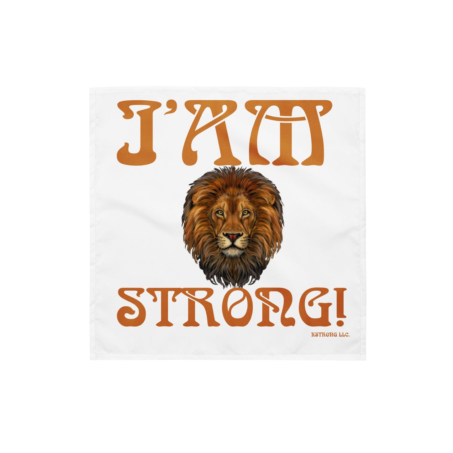 “I’AM STRONG!”White All-Over Print Bandana W/Brown Font