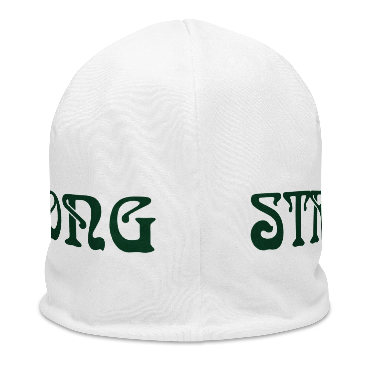"STRONG"White Beanie W/Green Font