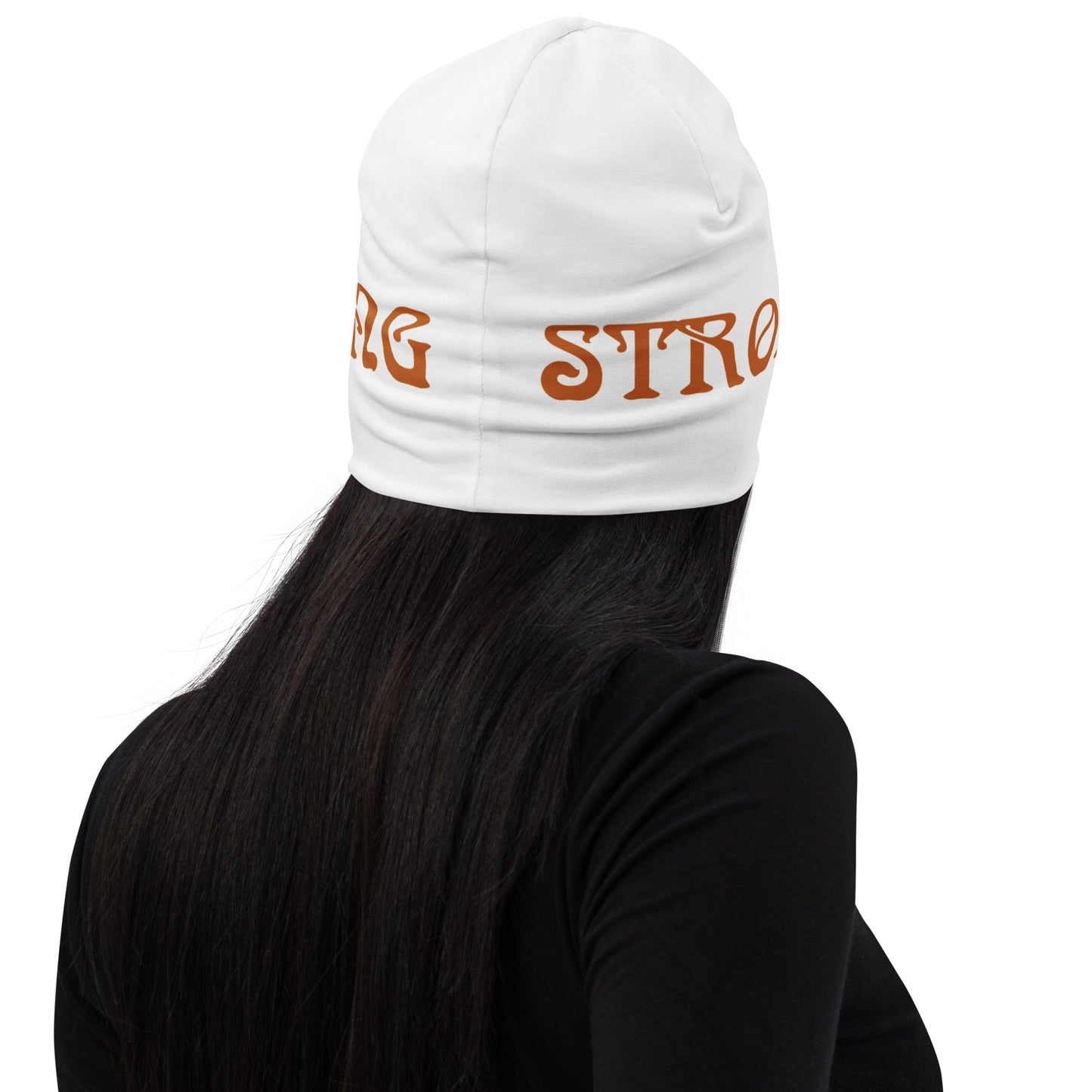 "STRONG"White Beanie W/Bronze Font