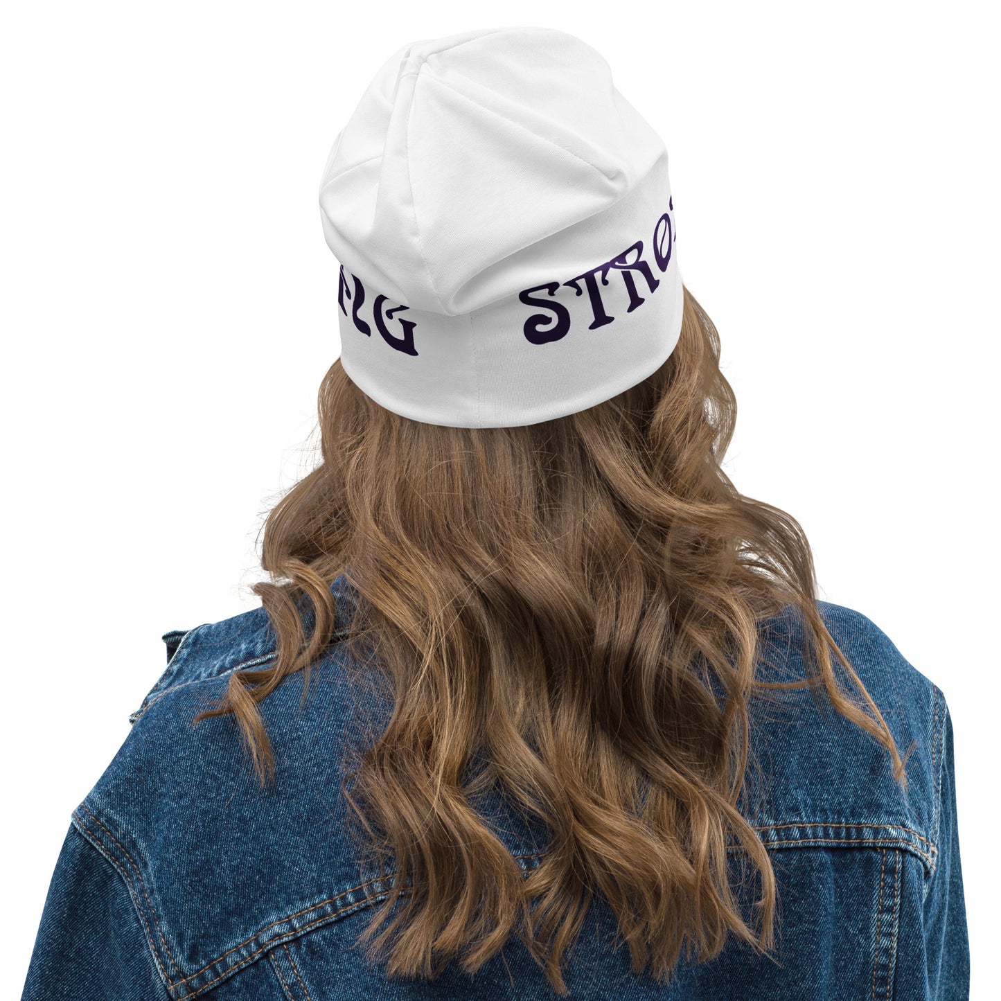 "STRONG"White Beanie W/Purple Font