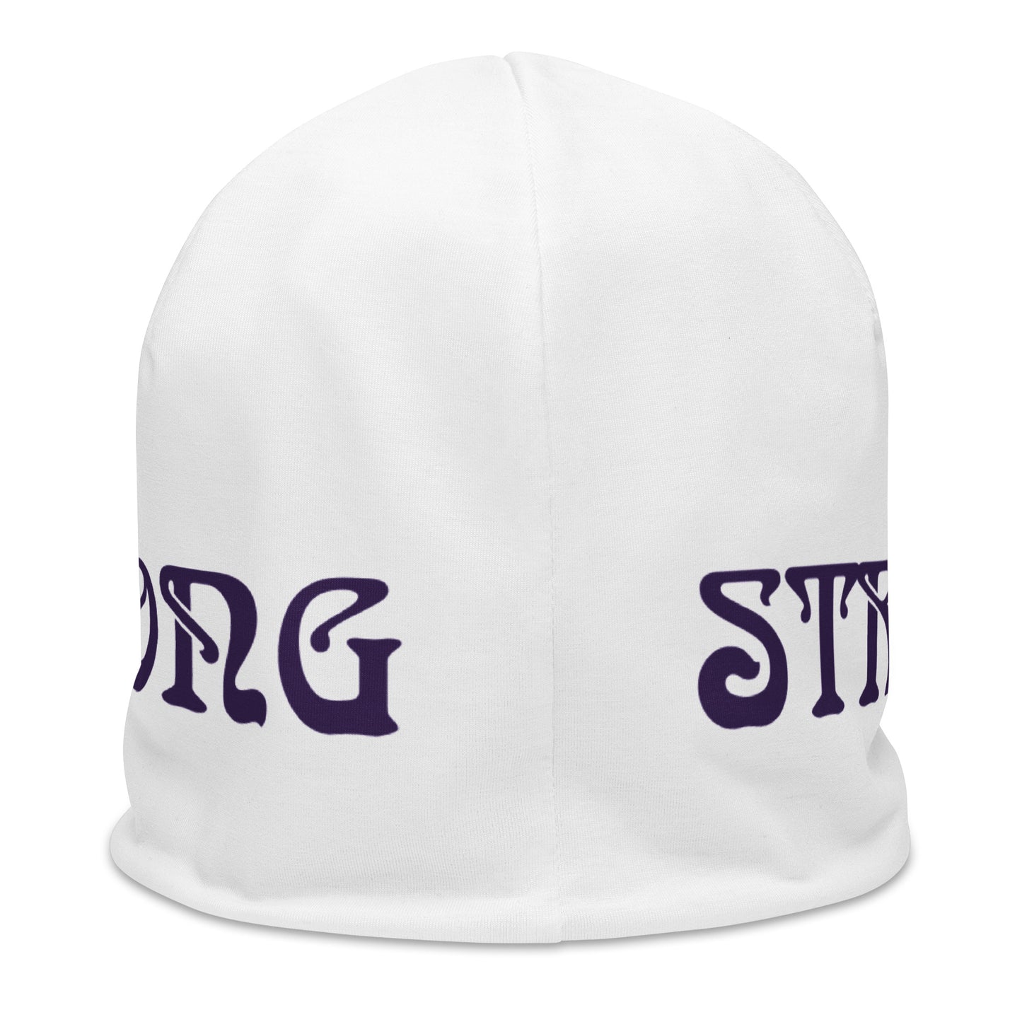 "STRONG"White Beanie W/Purple Font