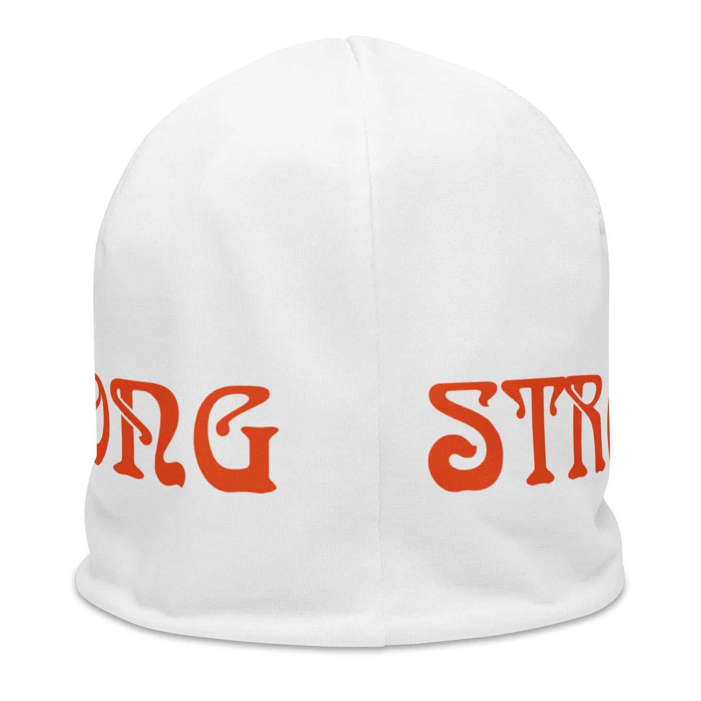 "STRONG"White Beanie W/Orange Font