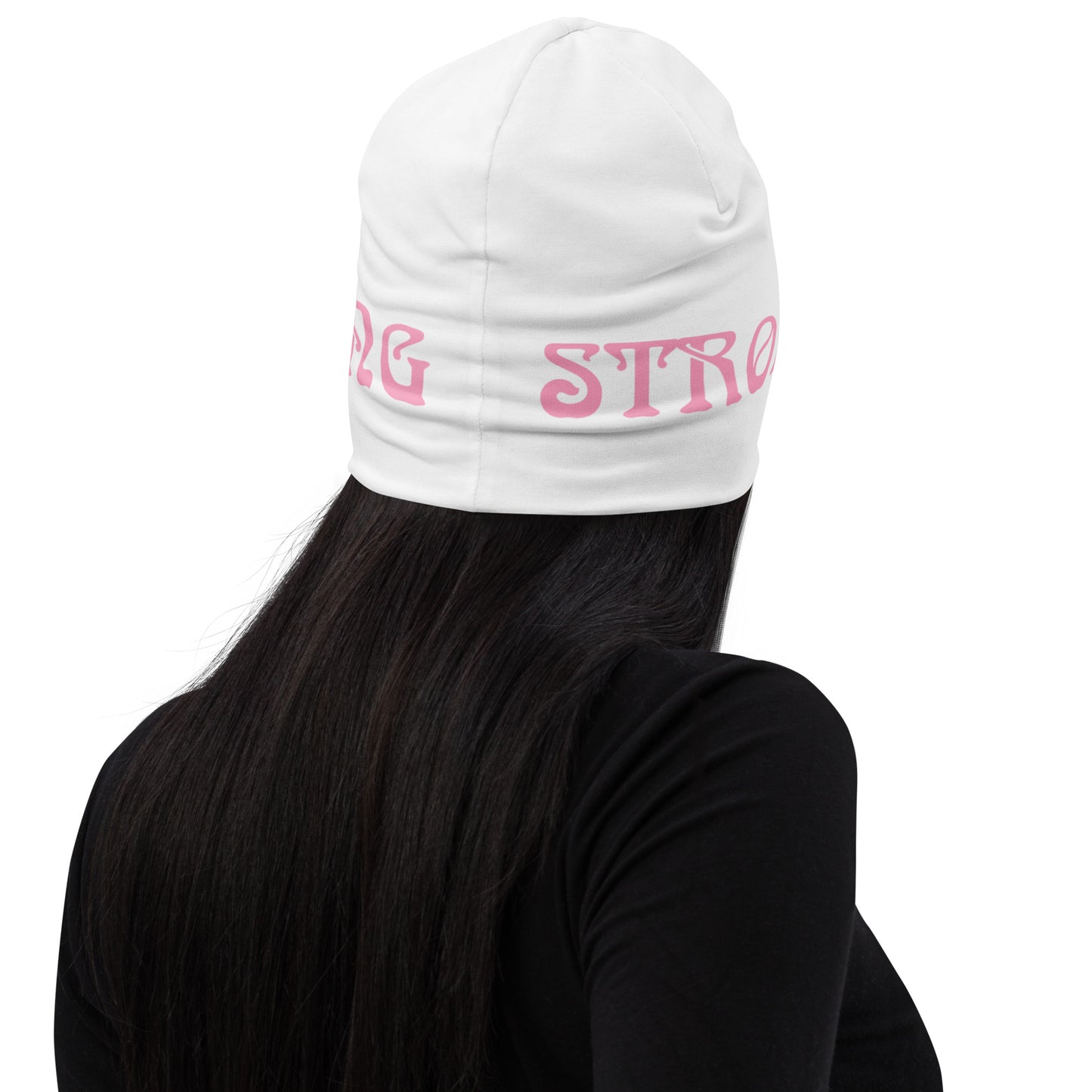 "STRONG"White Beanie W/Cotton Candy Font