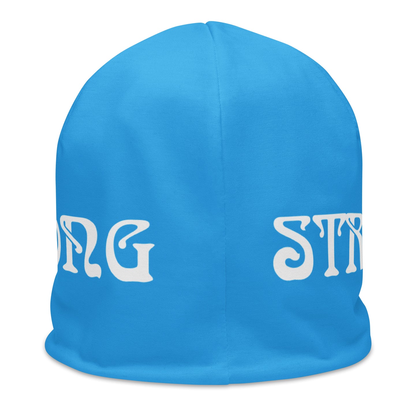 “STRONG”SkyBlue All-Over Print Beanie W/White Font