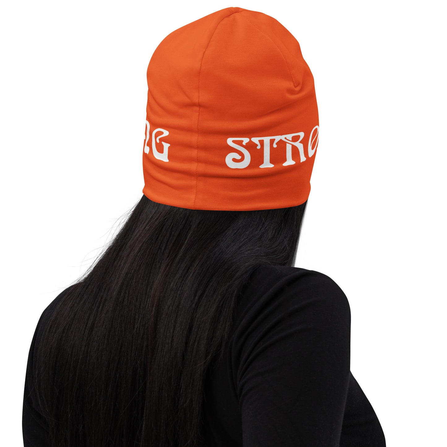 “STRONG”Orange All-Over Print Beanie W/White Font