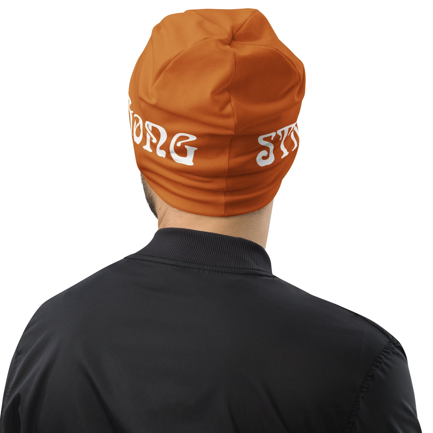 “STRONG”Bronze All-Over Print Beanie W/White Font