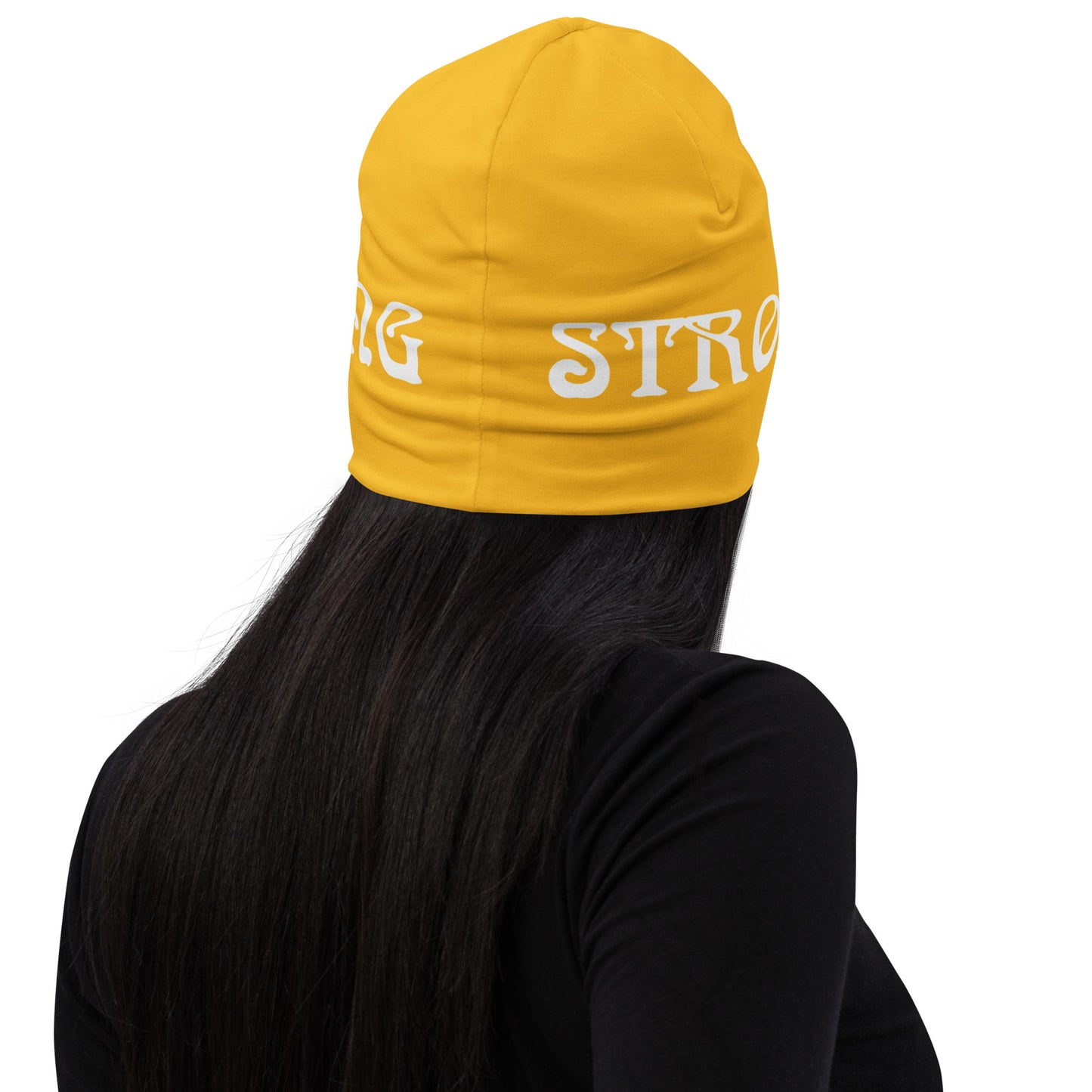 “STRONG”Yellow All-Over Print Beanie W/White Font