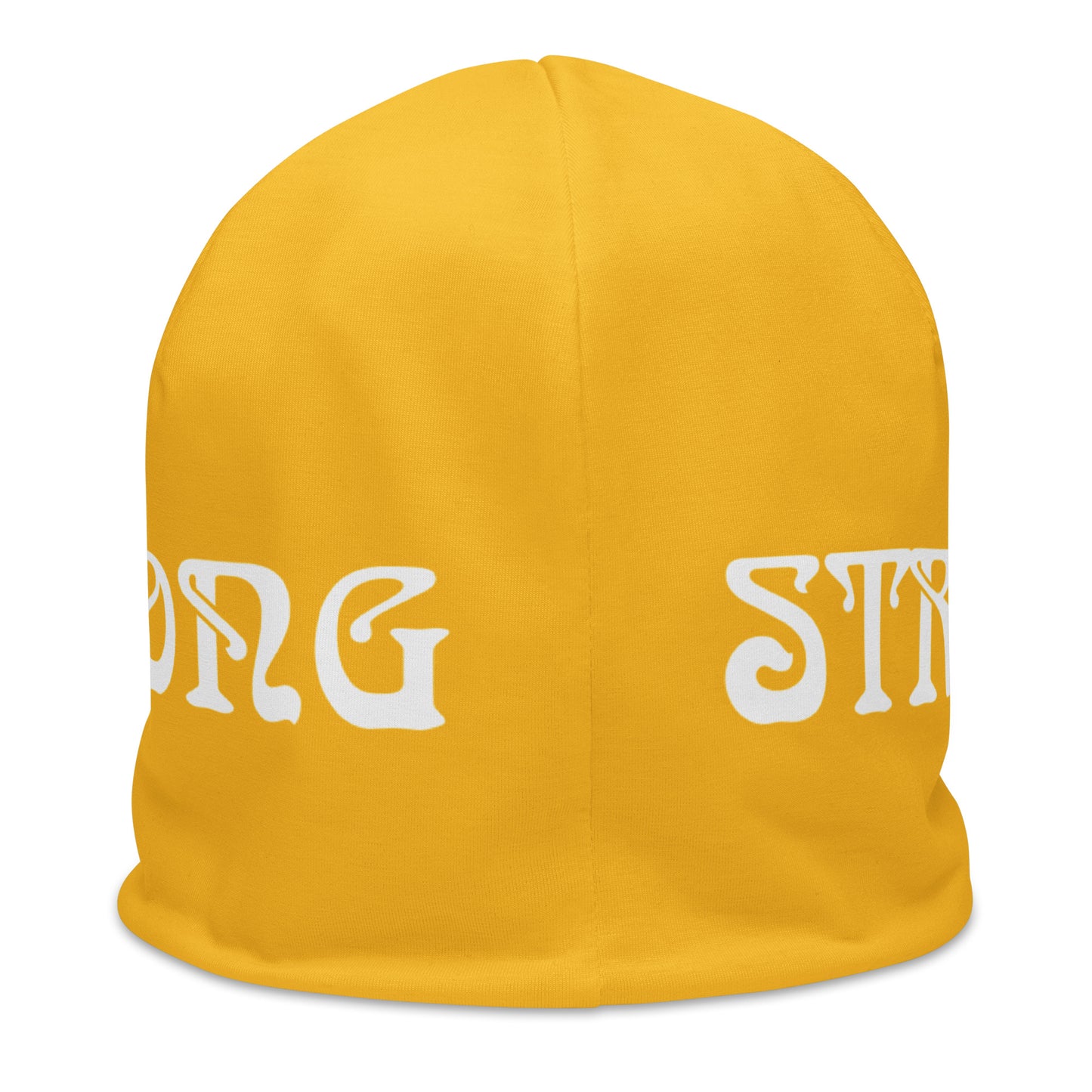 “STRONG”Yellow All-Over Print Beanie W/White Font