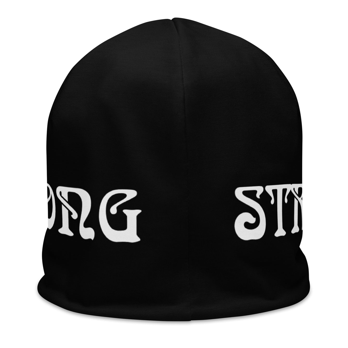“STRONG”Black All-Over Print Beanie W/White Font