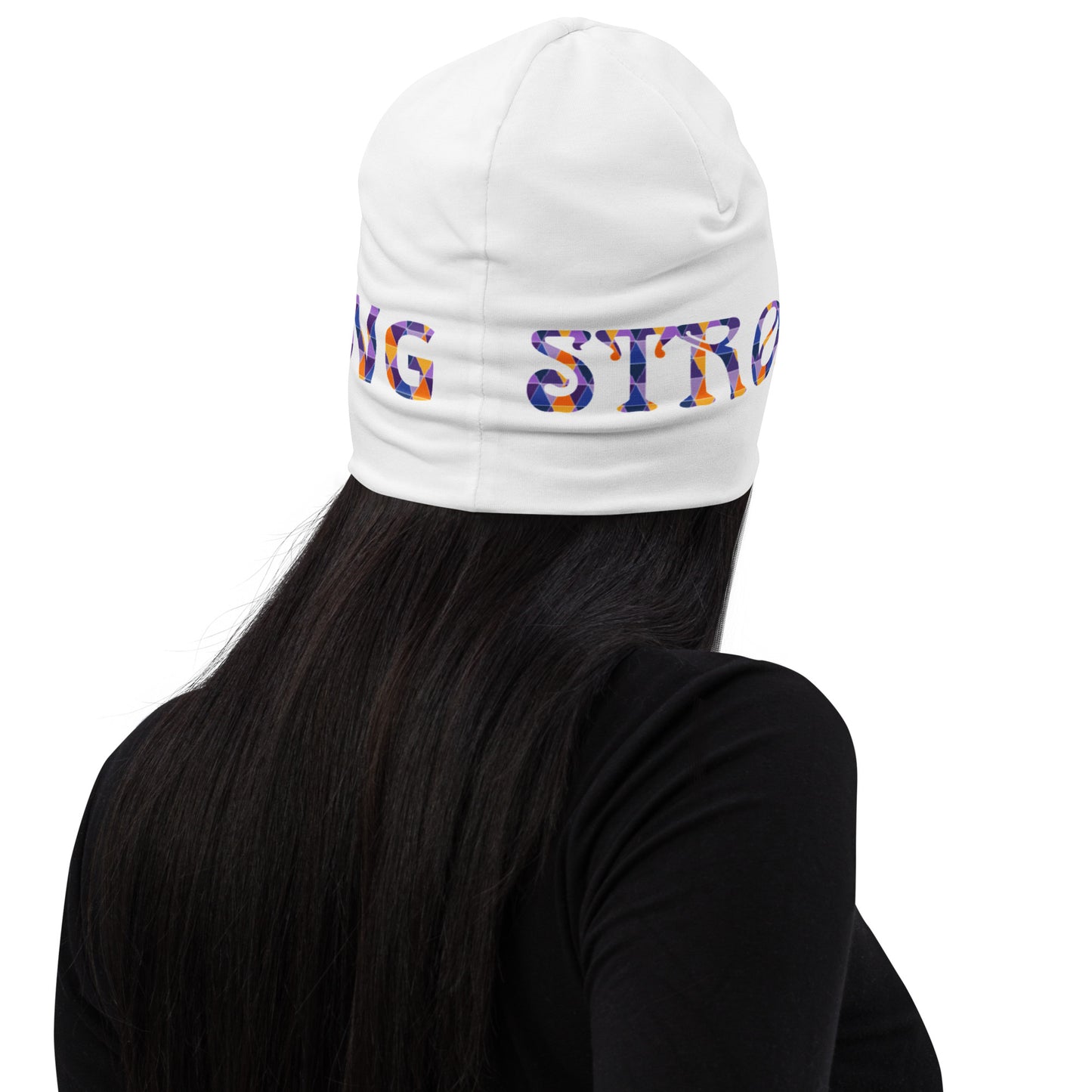 "STRONG"White Beanie W/Multi-Color Font