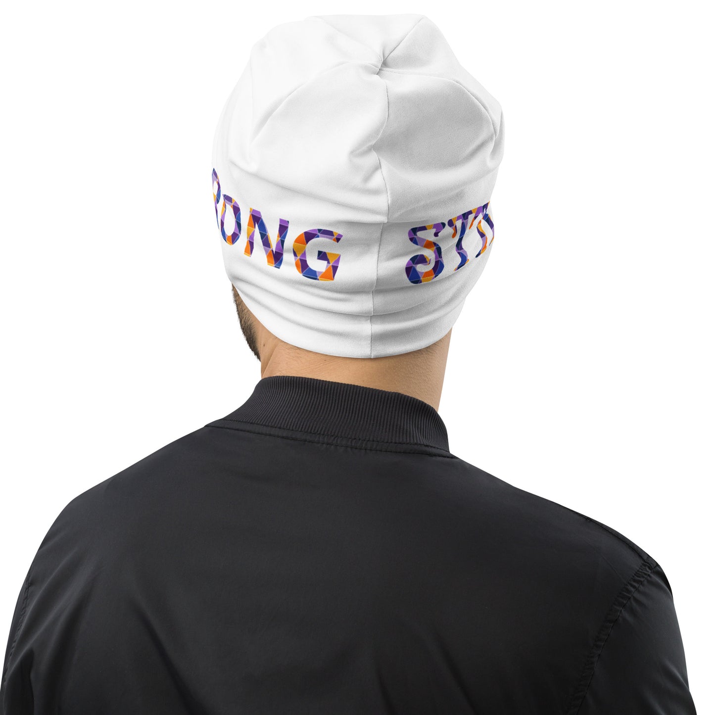 "STRONG"White Beanie W/Multi-Color Font