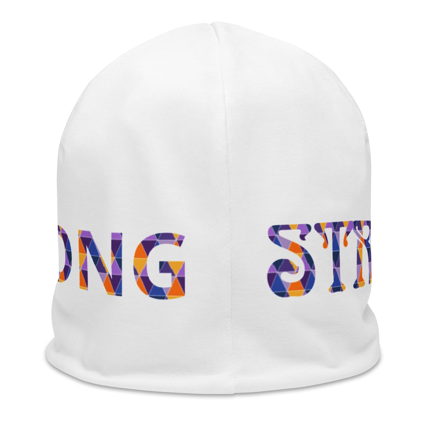 "STRONG"White Beanie W/Multi-Color Font