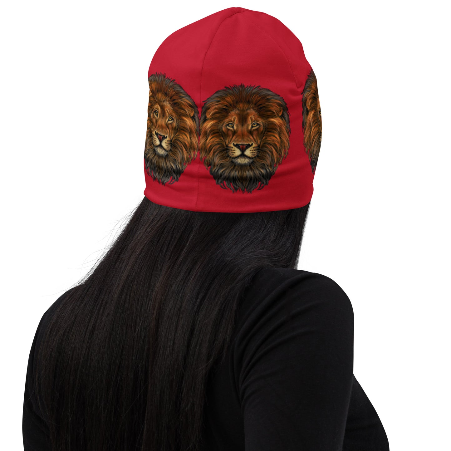 “Lion”Red Pattern All-Over Print Beanie