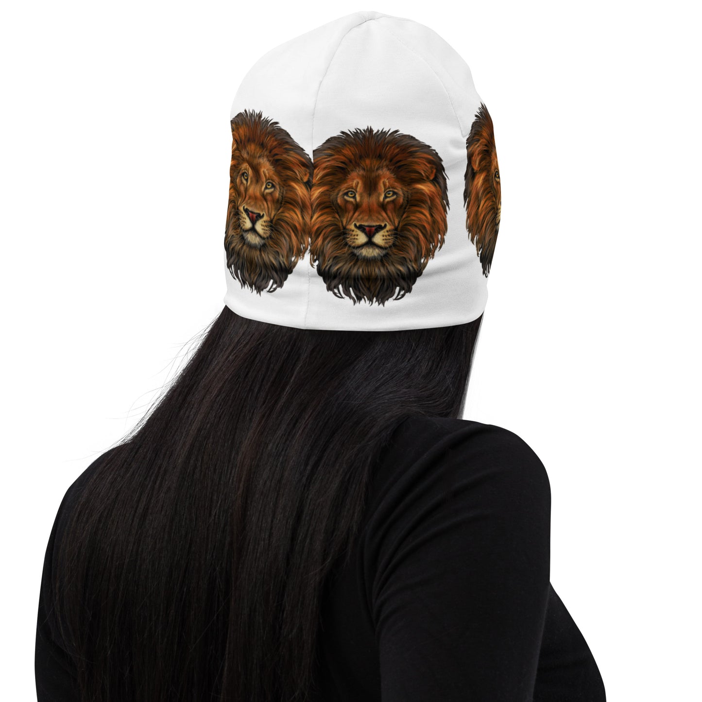 “Lion”White Pattern All-Over Print Beanie