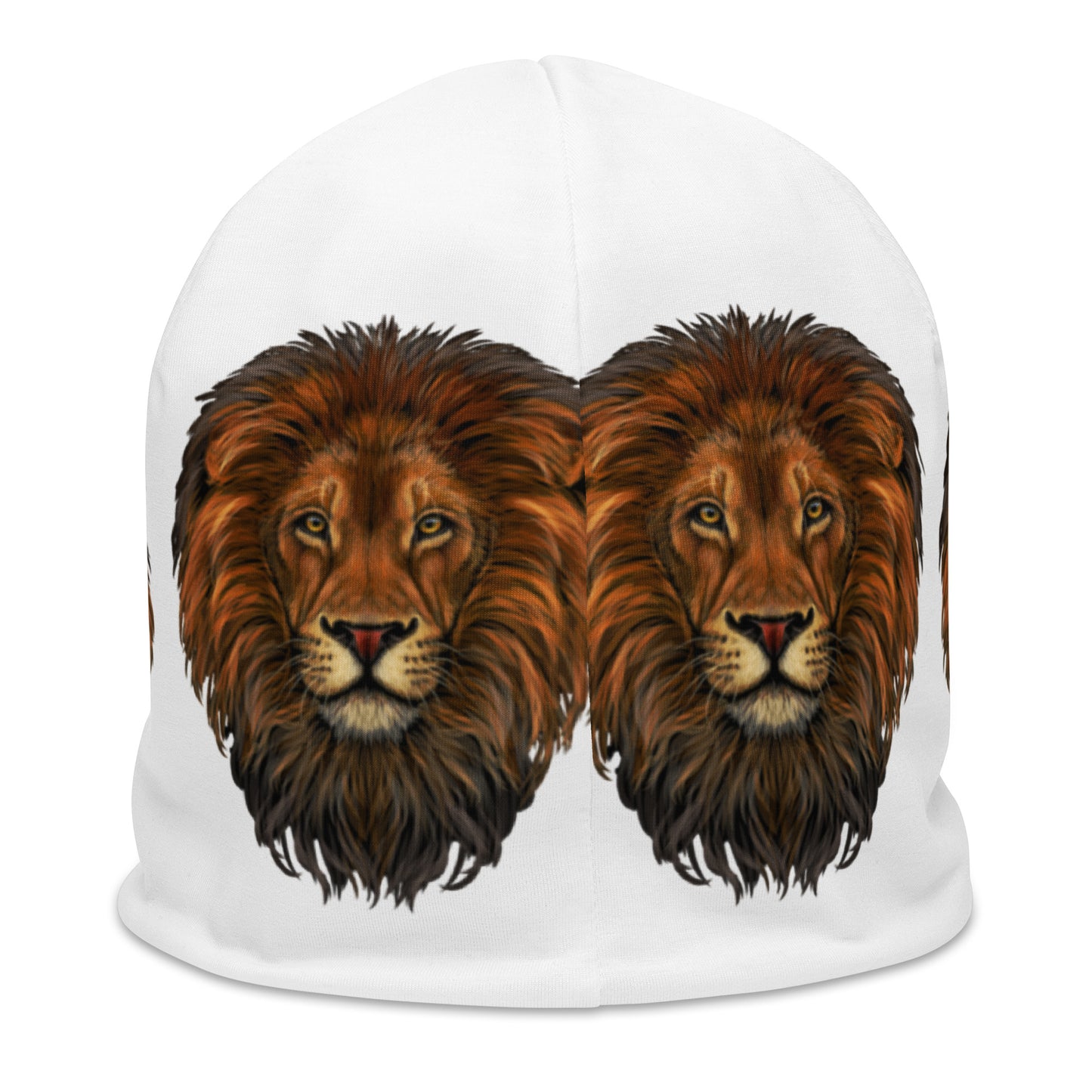 “Lion”White Pattern All-Over Print Beanie