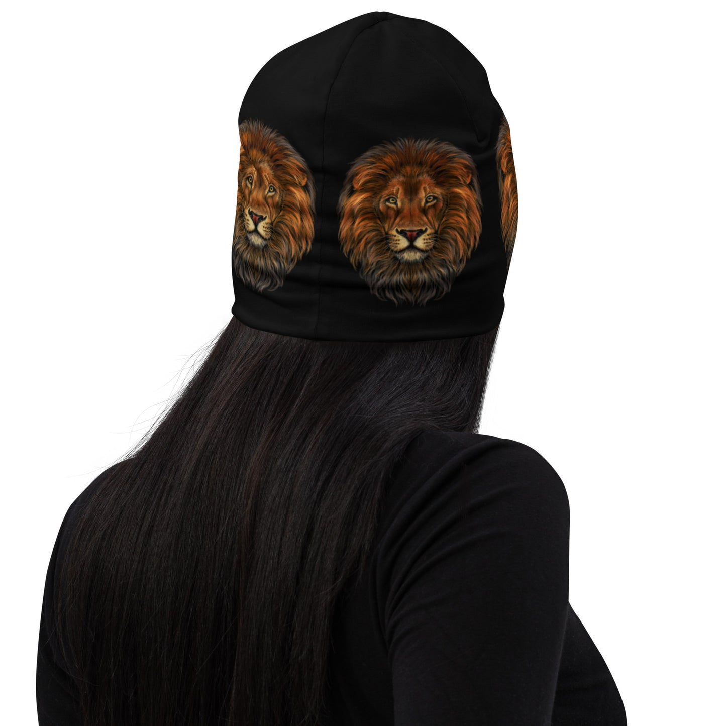 “Lion”Black Pattern All-Over Print Beanie