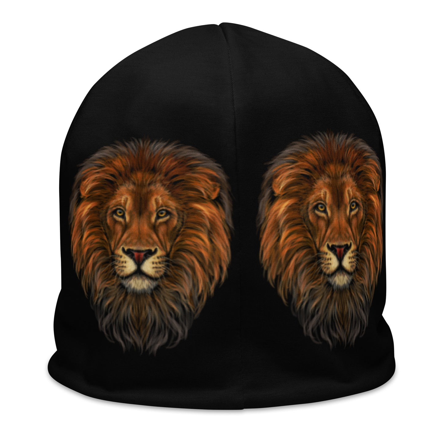 “Lion”Black Pattern All-Over Print Beanie