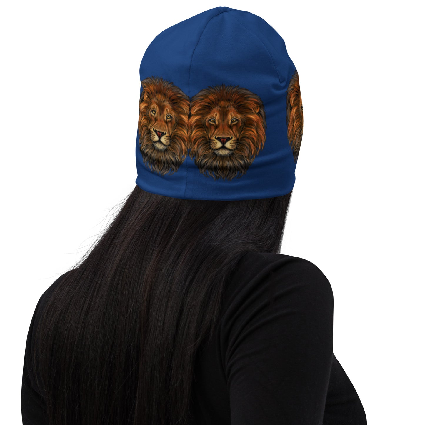 “Lion"Navy Blue Pattern All-Over Print Beanie