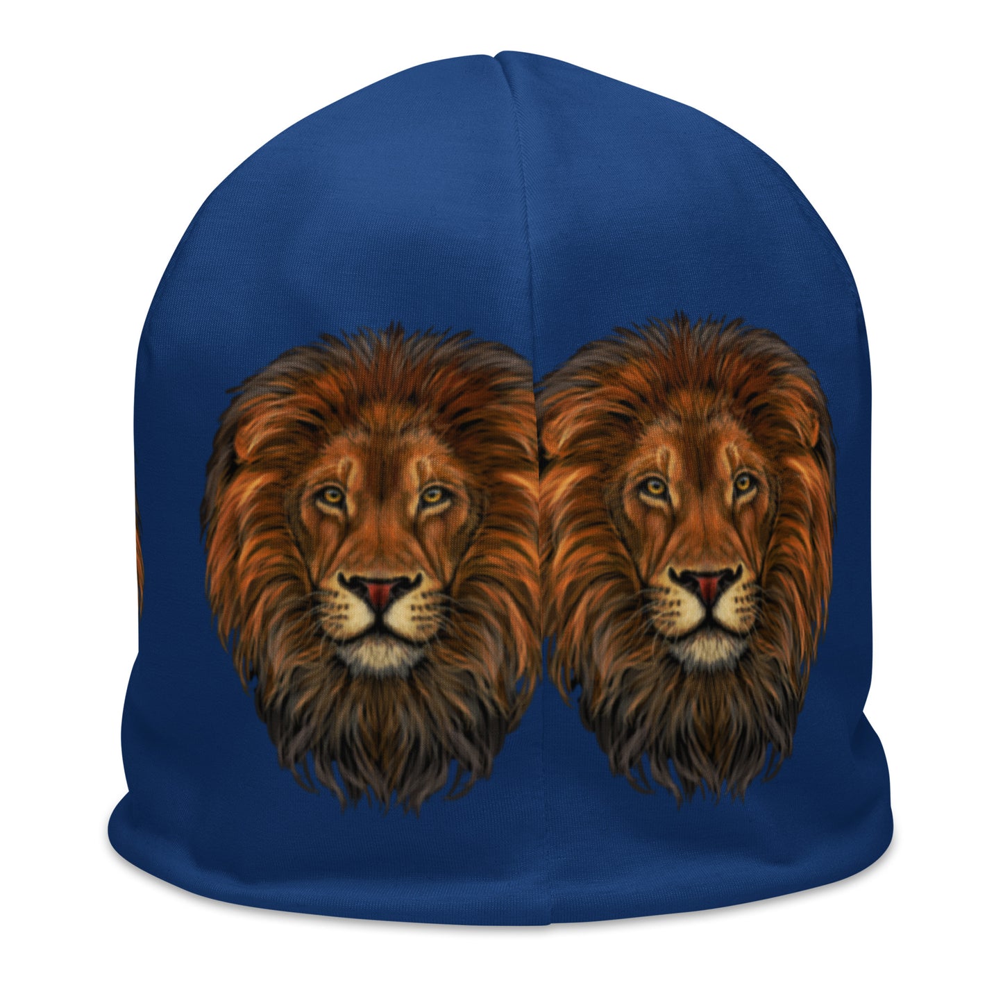 “Lion"Navy Blue Pattern All-Over Print Beanie