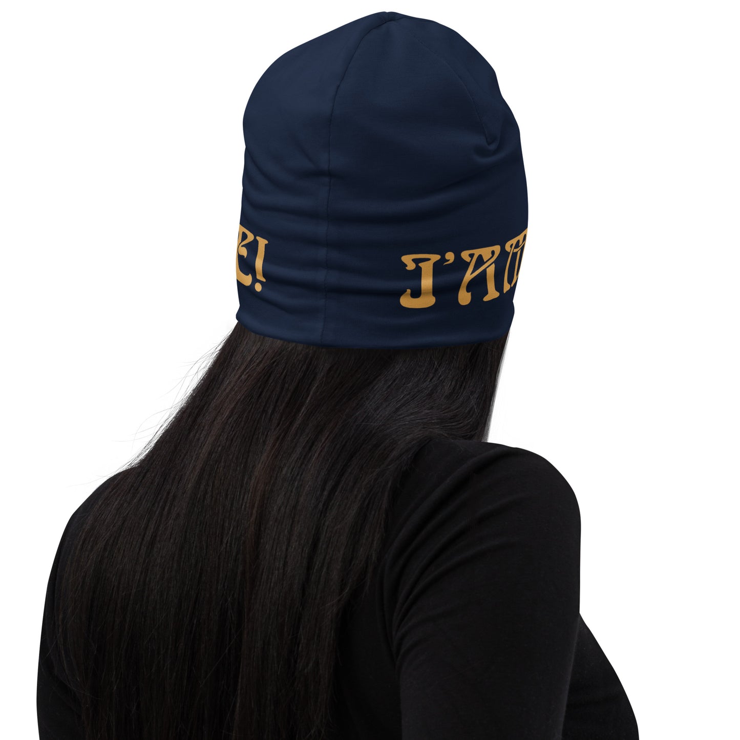 “I’AM ABUNDANCE!”Navy All-Over Print Beanie W/Fawn Font