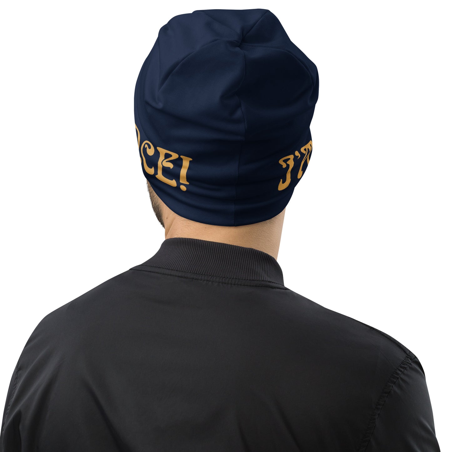 “I’AM ABUNDANCE!”Navy All-Over Print Beanie W/Fawn Font