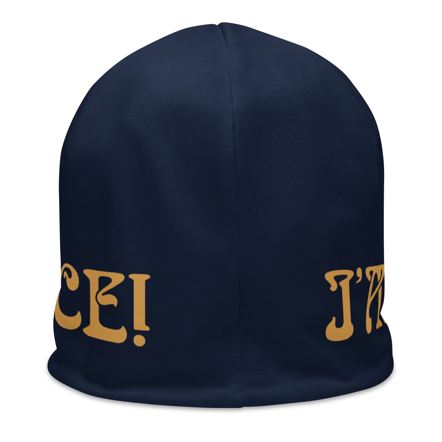 “I’AM ABUNDANCE!”Navy All-Over Print Beanie W/Fawn Font