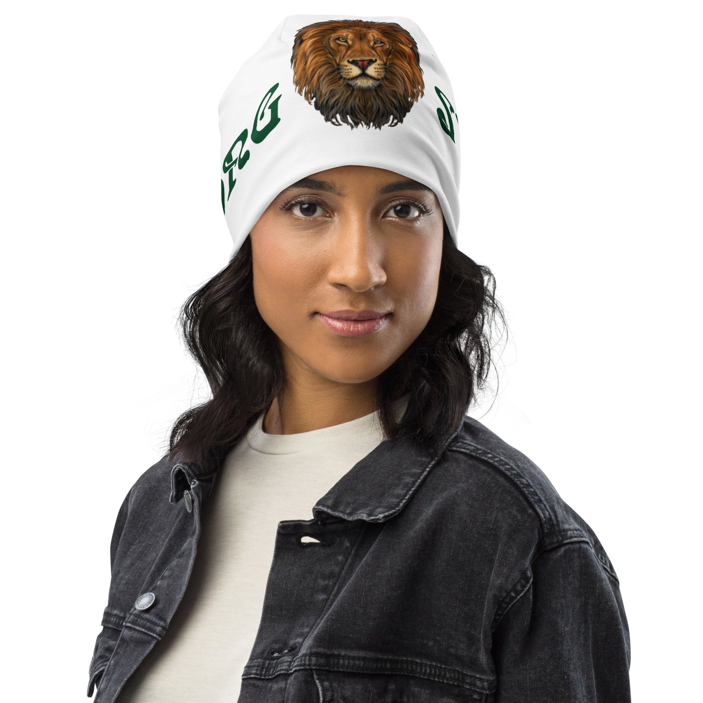 "STRONG"White Beanie W/Green Font