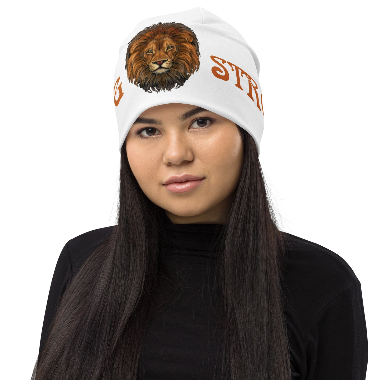 "STRONG"White Beanie W/Bronze Font