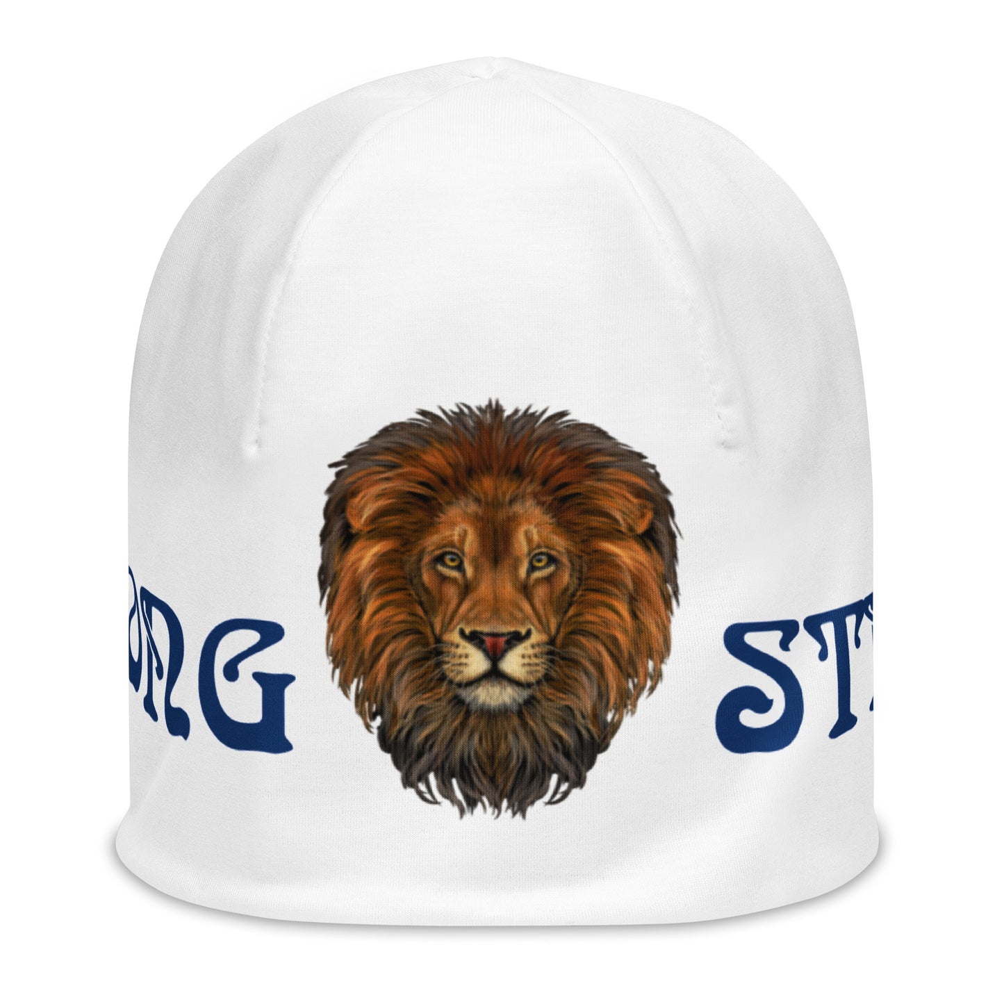 "STRONG"White Beanie W/Navy Blue Font