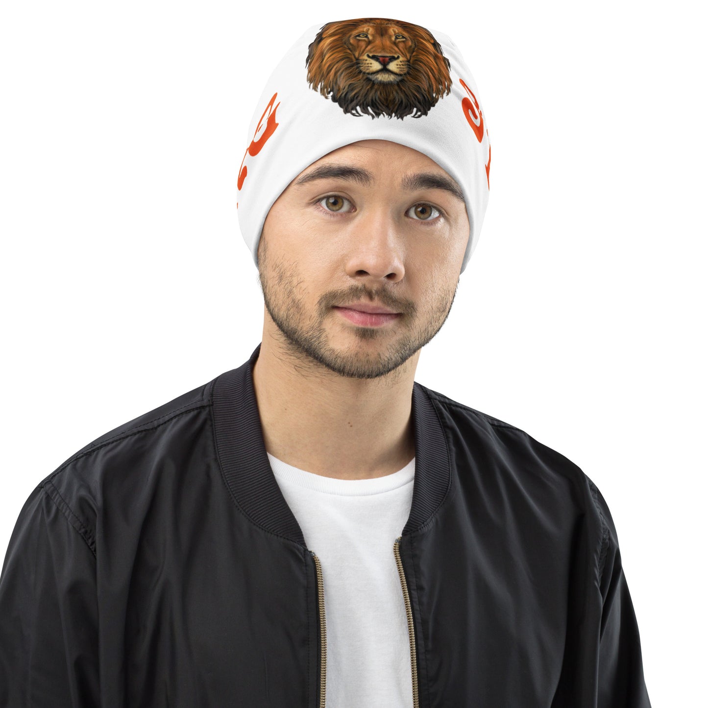 "STRONG"White Beanie W/Orange Font